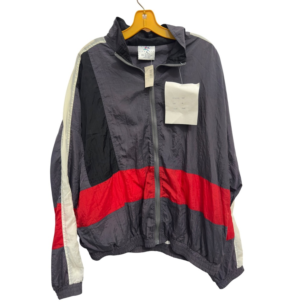 Vintage 90s Avait Sportif Colorblock Windbreaker Grey Red Nylon XL NWT Deadstock